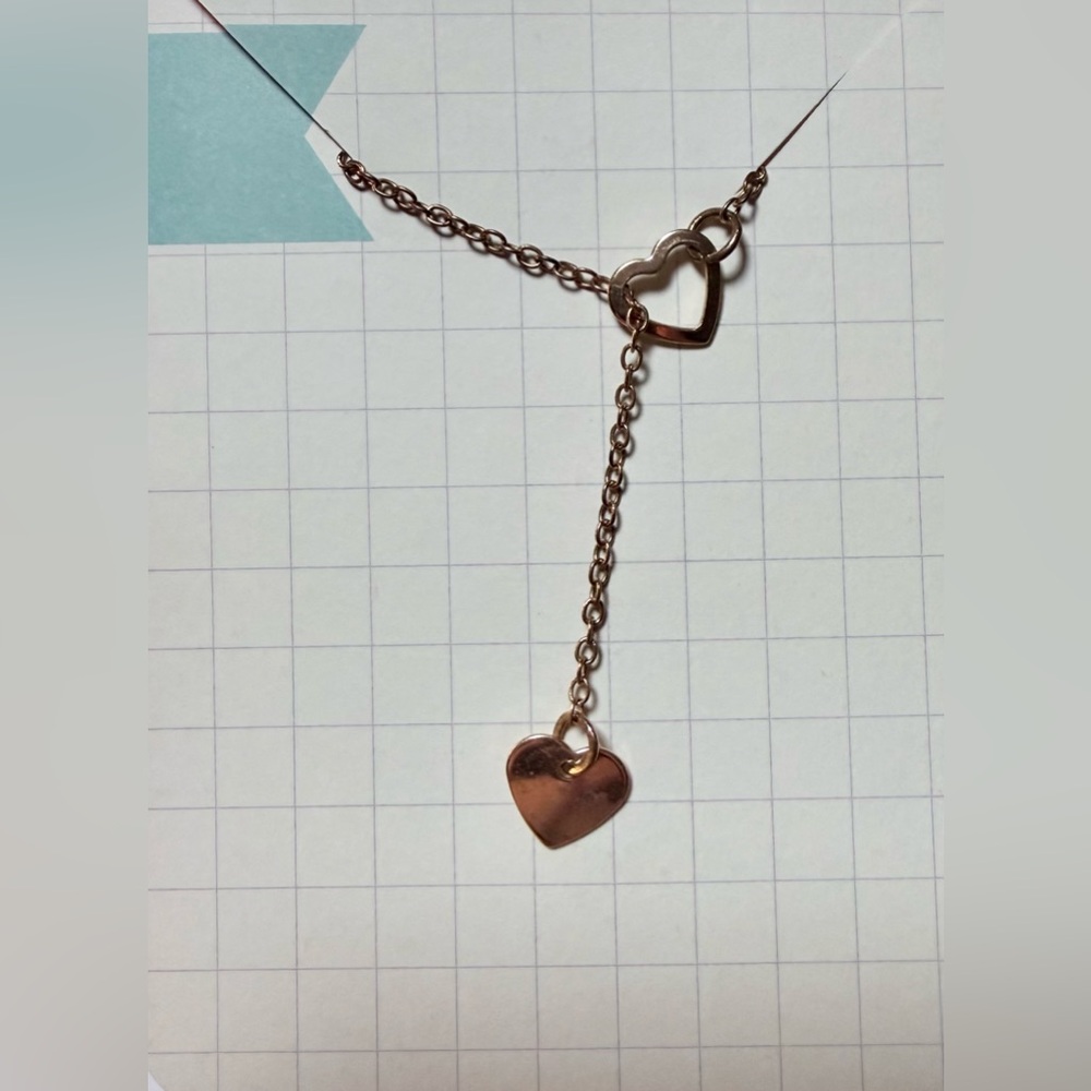 🧚🏻‍♀️ Gold Tone Heart Drop Necklace – Delicate Minimalist Y Necklace Adjustable